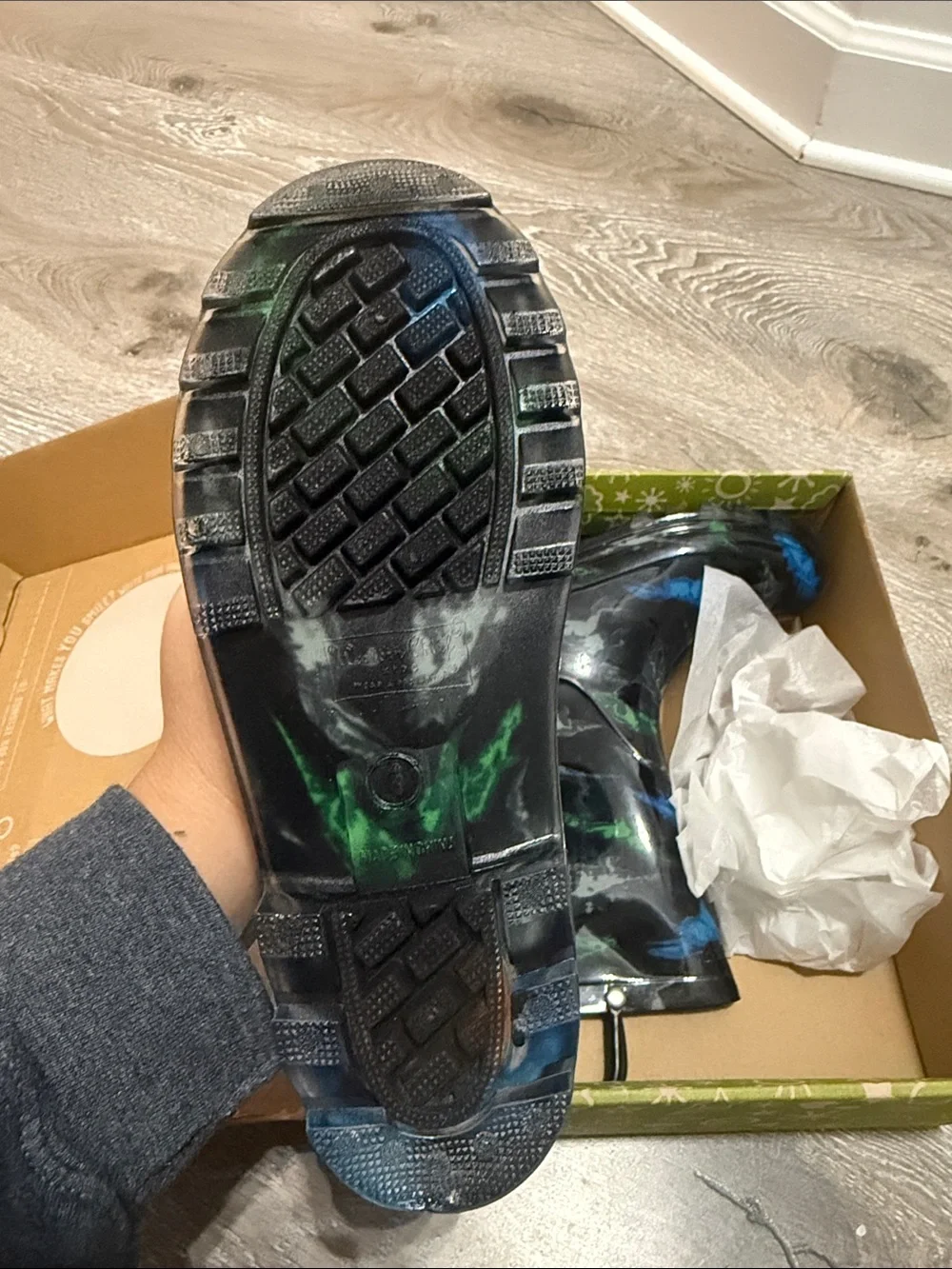 NEW Western Chief Kids Black Rain Boots with Blue & Green Dinosaur Print